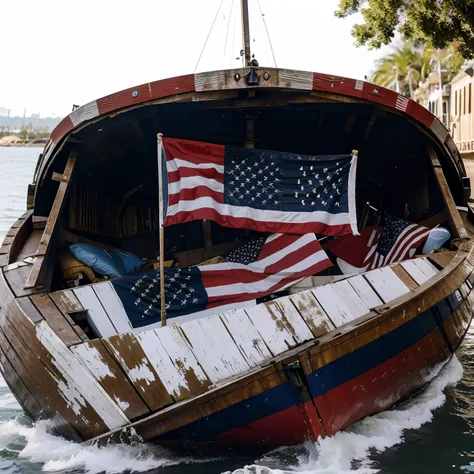 American flag 🇺🇸 on a junk boat 🛶