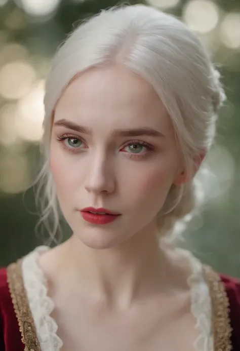 (((A deep, red wound crosses her left cheek))) White complexion, Women around 19 years of age, Natural white hair, Unique green eyes, Wearing a call, Slender and elegant, beautiful, Candles in the Middle Ages, ultra sharp focus, Realistic shots, Medieval w...