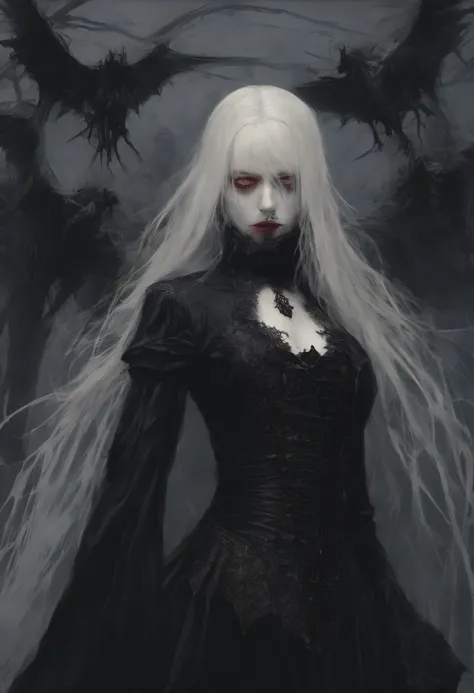 Vampire girl is wearing a boys neck and sucking live blood、Live blood drips from the mouth and nape of the neck、Girl is smiling while glaring at viewers、The boy has his back turned and his face is not visible、Masterpiece、top-quality、A hyper-realistic、God g...