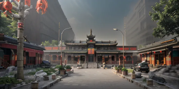 make chinese building with cinematic light