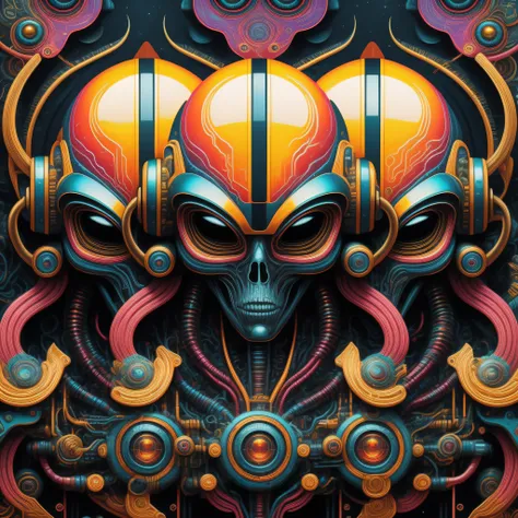 a close up of a poster of a alien with a large head, dan mumford and alex grey style, highly detailed digital artwork, sci-fi digital art illustration, 4k highly detailed digital art, heavy metal art style, in the style dan mumford artwork, detailed digita...