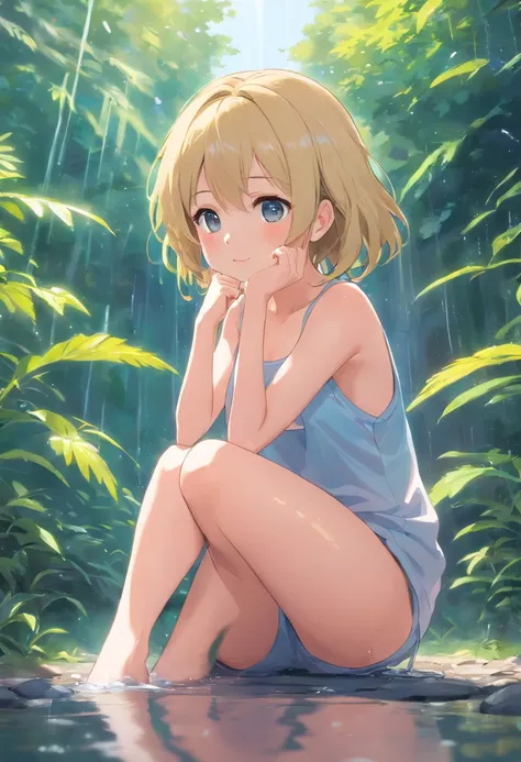 Cute loli，long whitr hair，Leaky shoulders，Barefoot，head looking up，Lie on the ground，Raise your feet， Naked. Clothing that exposes. baggy clothes.largeeyes，Anime cute face，Loli，Long white socks，Wet da，huge tit，Blushing、(((squirting)，(Sexual position),Vagin...