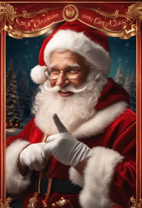 Santa Claus pointing at the camera, com um grande sorriso, Alegre, fotorrealista, 4k