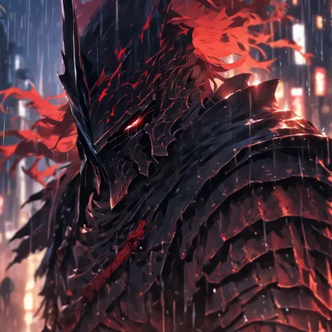 a close up of a person holding a sword in the rain, blood knight, fantasy knight, 8k high quality detailed art, badass anime 8 k, from arknights, evil knight, gothic knight, dark souls art style, arknights, fallen knight, knight armored in red, 4k fantasy ...