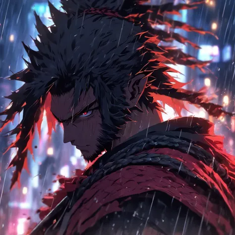 a close up of a person holding a sword in the rain, blood samurai, fantasy samurai, 8k high quality detailed art, badass anime 8 k, from arknights, evil samurai, japanese samurai warrior, dark souls art style, arknights, fallen knight, samurai armored in r...