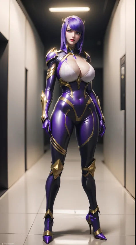 (1GIRL,ALONE:1.5), (super detailed face), ((gold dragon head:1)), (BIG BUTTOCKS, HUGE FAKE BREASTS:1.5), (CLEAVAGE TOP:1.3), (MUSCULAR ABS:1.2), (MECHA GUARD ARM:1.4), (WEAR PURPLE SHINY MECHA OVERWATCH ARMORED, BLACK MECHA SKINTIGHT SUIT PANTS, MECHA GUAR...