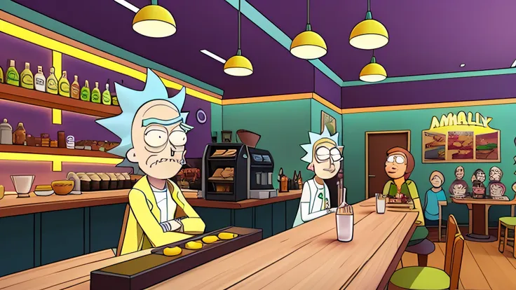 Rick and Morty scene style café