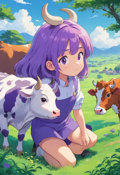 Purple Girl Cow Cute