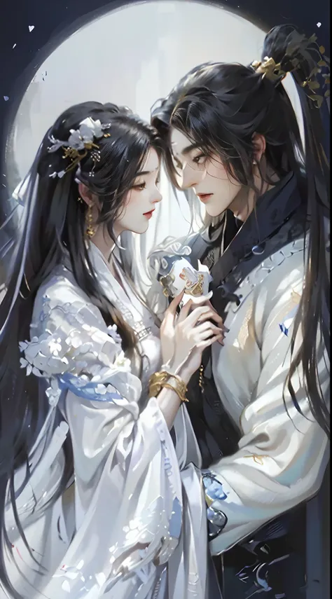 (extreamly delicate and beautiful:1.2), 8k, (tmasterpiece, best:1.3), (ancient_chinese_fantasy:1.7) (male+female couple:1.5), ((...