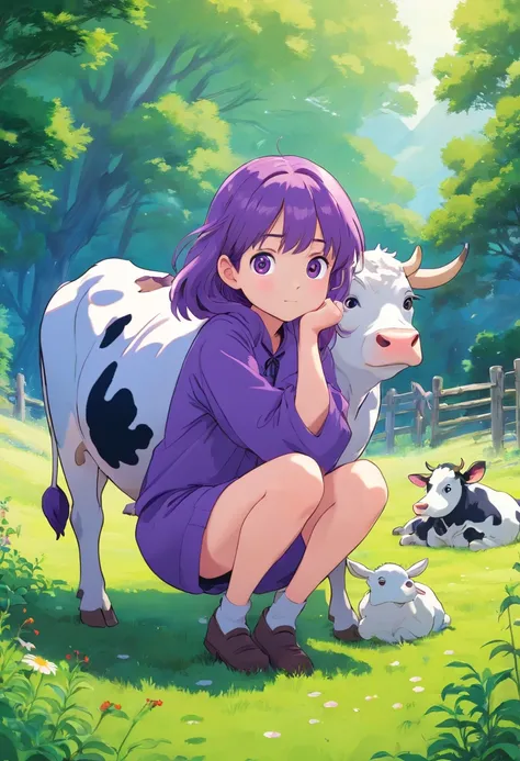 Purple Girl Cow Cute