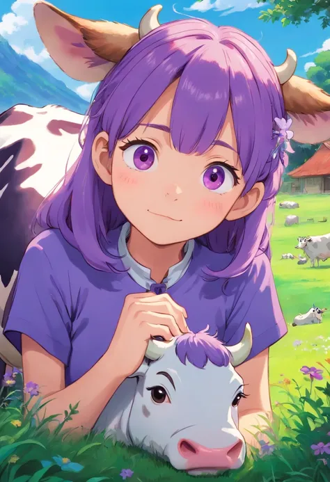 Purple Girl Cow Cute