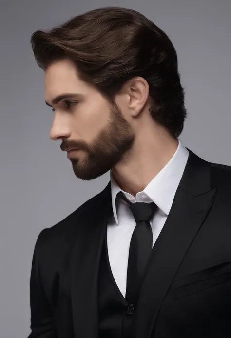 Up、Make a handsome man in his 30s toyally naked showing his , vd, brown hair and beard, (Man in black suit and tie), ), (Use a beard,) Attractive and serious look, short dark hair, Stylish and elegant, Suit-fit shave and strong body, (hightquality, Realist...