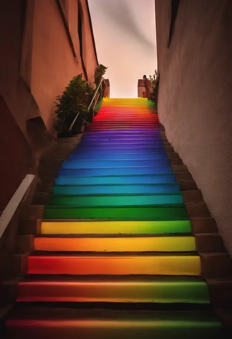 Close-up of the stairs leading to the rainbow sky, stairway to heaven, A very colorful heaven, stairs from hell to heaven, Leading to the Sky, Rainbow clouds, Colors of Heaven, Rainbow Trail, Colorful sky, Rainbow clouds, Heaven!!!!!!!!, rainbow, Rainbow c...