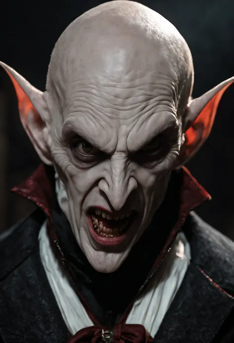 RAW photo, best, masterpiece, best quality, high quality, extremely detailed (scary male Nosferatu vampire lord: 1.3), elder vampire, long fangs, pale skin, best quality, cinematic lighting, sharp focus, photo-realistic, ultra-realistic, 8k