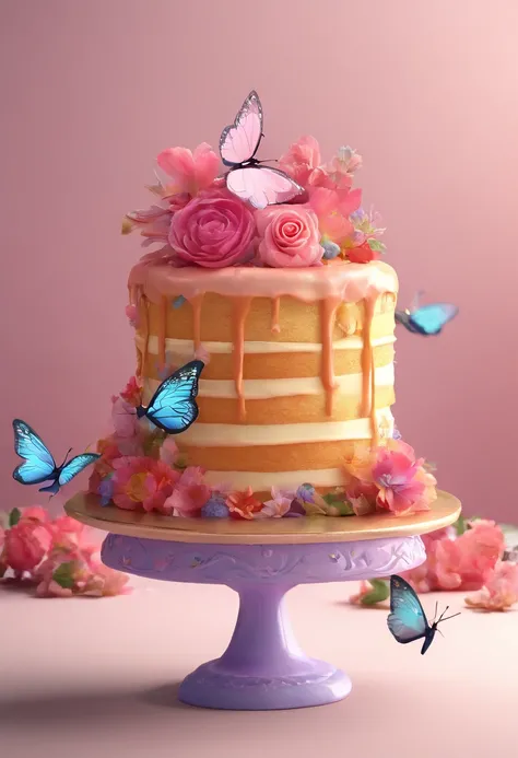 （Close-up of cake in a cup），Flowers and butterflies blend in the cake，The cup blends perfectly with the cake，Illustration element，