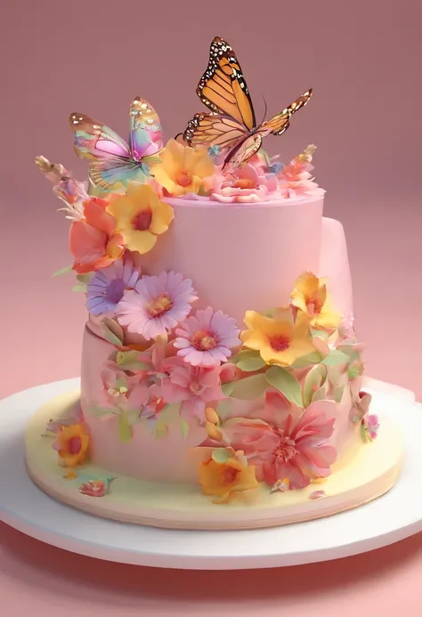 （Close-up of cake in a cup），Flowers and butterflies blend in the cake，The cup blends perfectly with the cake，Illustration element，