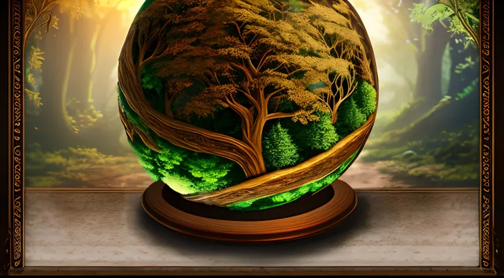 goddess hugging world, tree sphere, fantasy, dream, rpg