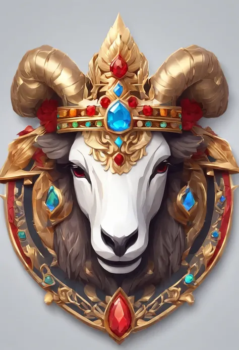 Gemstone design，a jewellery design，a jewellery design，Medallion with a close-up of a metal sheeps head，tiara crown，hearthstone art style, Hearthstone style art, hearthstone concept art, Riot game concept art, style of league of legends, iconic character sp...