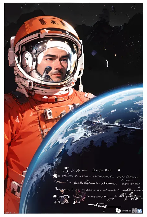 (best quality:1.2,4k,ultra high definition,high resolution,masterpiece:1.2),ultra-detailed,(realistic,photorealistic,photo-realistic:1.37),bright color tones,a man in a spacesuit gazing at the Earth,planets floating beside him,standing in outer space,space...