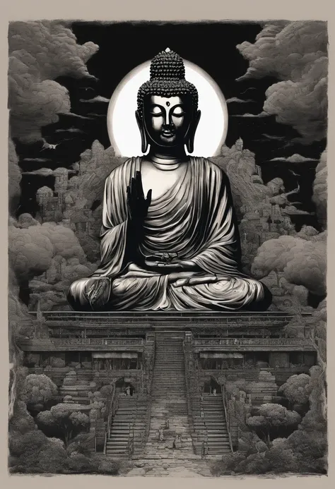 Buddha loves the world，overlooks，The size of the characters is strongly contrasting