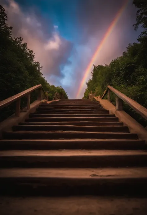 Close-up of the stairs leading to the rainbow sky, stairway to heaven, A very colorful heaven, stairs from hell to heaven, Leading to the Sky, Rainbow clouds, Colors of Heaven, Rainbow Trail, Colorful sky, Rainbow clouds, Heaven!!!!!!!!, rainbow, Rainbow c...