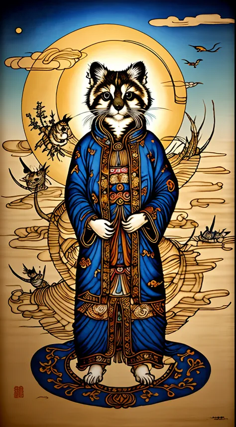 Dunhuang mural Tanuki cat wearing Dunhuang clothes