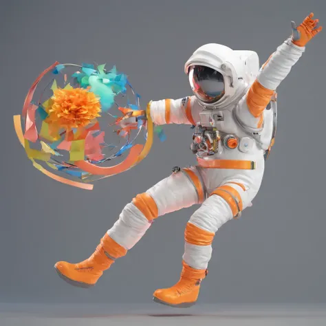 a joyful astronaut dancing (gray background)