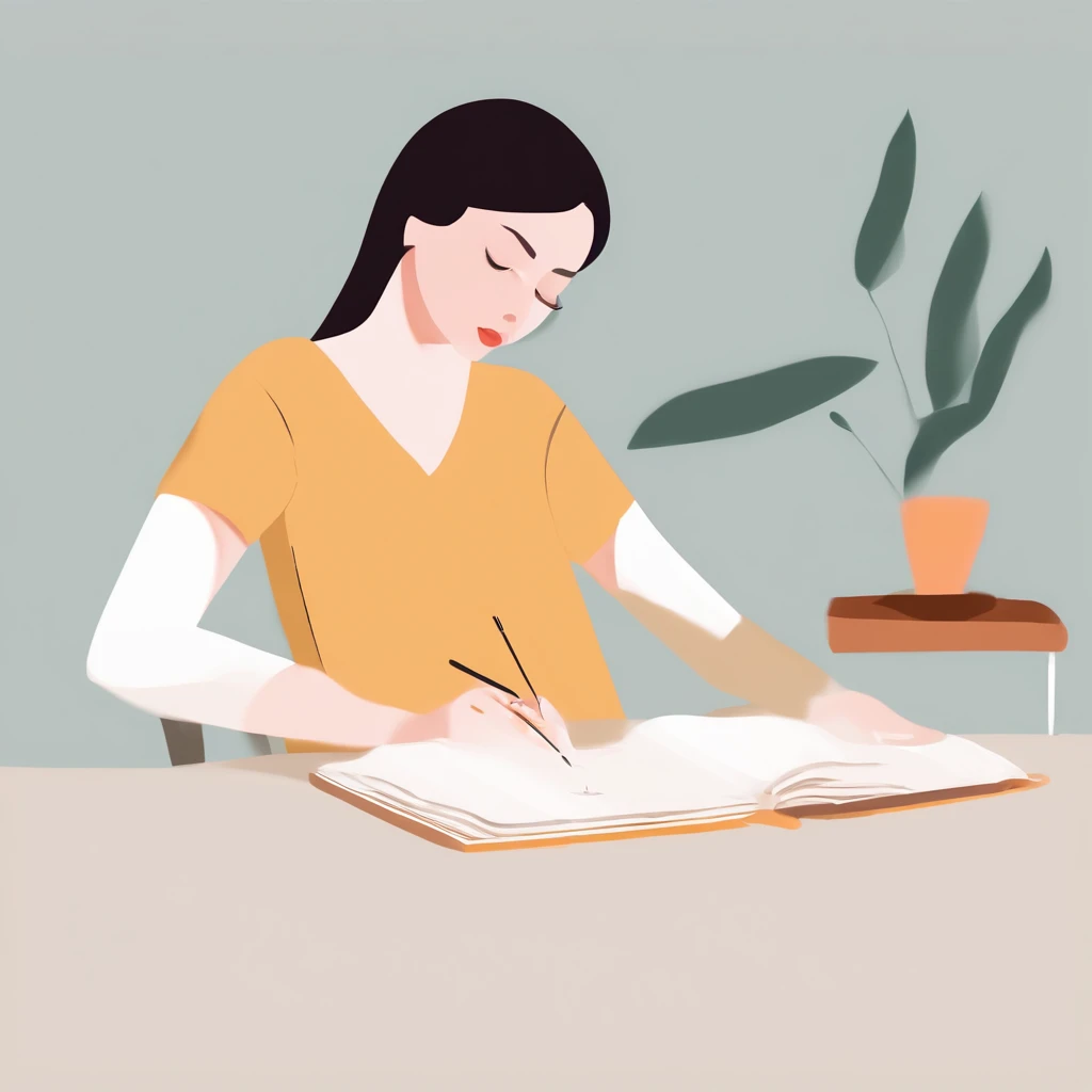 Cartoon illustration，Flat hand painting style，Morandi colors，Simple line drawing，Teenage girl reads