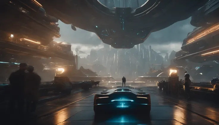 Cidade futuristica，There is a futuristic flying machine in the middle, bastien grivet, 8 K high detail concept art, Futuristic city landscape, vista of futuristic city, 4k highly detailed digital art, star citizen digital art, arstation and beeple highly, ...