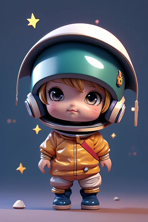 there is a little doll with helmet and helmet, cute 3d rendering, little astronaut looking up, portrait anime space cadet boy, c...