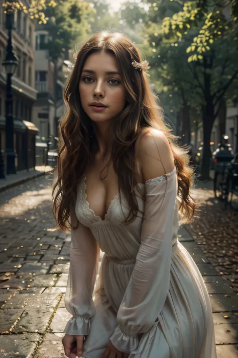 (best quality,4k,8k,highres,masterpiece:1.2),ultra-detailed,(realistic,photorealistic,photo-realistic:1.37),beautiful woman,big city,on the street,full body,brown hair,portraits,detailed eyes,long eyelashes,feminine figure,ethereal beauty,natural lighting,...