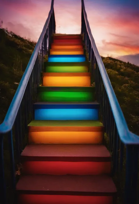 Close-up of the stairs leading to the rainbow sky, stairway to heaven, A very colorful heaven, stairs from hell to heaven, Leading to the Sky, Rainbow clouds, Colors of Heaven, Rainbow Trail, Colorful sky, Rainbow clouds, Heaven!!!!!!!!, rainbow, Rainbow c...