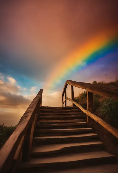 Close-up of the stairs leading to the rainbow sky, stairway to heaven, A very colorful heaven, stairs from hell to heaven, Leading to the Sky, Rainbow clouds, Colors of Heaven, Rainbow Trail, Colorful sky, Rainbow clouds, Heaven!!!!!!!!, rainbow, Rainbow c...