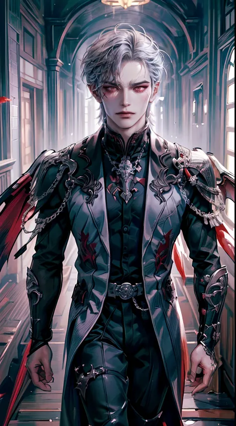 ((4k works))、​masterpiece、（top-quality)、((high-level image quality))、((one beautiful man))、((evil king))、slim body、((vampire bla...