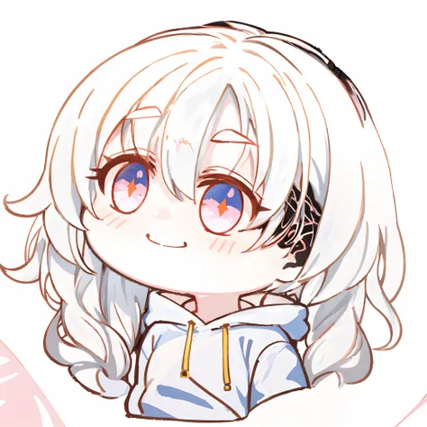 Close up portrait of cartoon girl with long white hair, nyaruko-san, anime moe art style, [[[[grinning evily]]]], Cute anime face, extremely cute anime girl face, In an anime style, Chibi, kawaii realistic portrait, shikamimi, anime style portrait, neferpi...