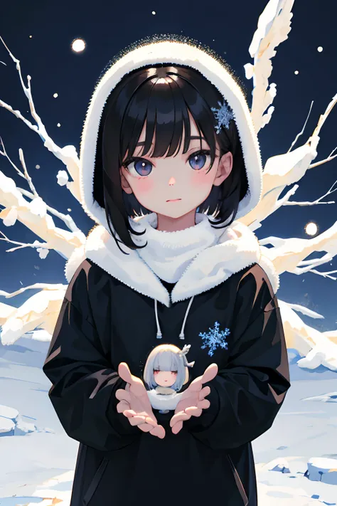 child，A dark-haired，Medium bob，Snow Spirit