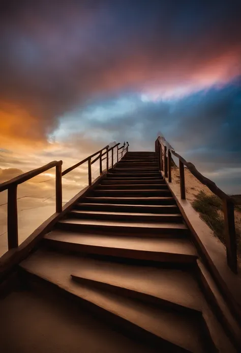 Close-up of the stairs leading to the rainbow sky, stairway to heaven, A very colorful heaven, stairs from hell to heaven, Leading to the Sky, Rainbow clouds, Colors of Heaven, Rainbow Trail, Colorful sky, Rainbow clouds, Heaven!!!!!!!!, rainbow, Rainbow c...