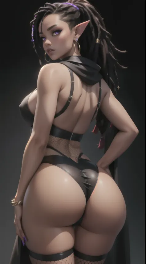 (Concept Art) of an (African-American) female, with dark black (dreadlocks), purple eyes, (dark brown skin), (pointed ears), (slutty assassin), (fishnet) sexy sith robes, (lust) demon, (big butt) close-up shot, perfect composition, hyper-detailed, 8K, high...