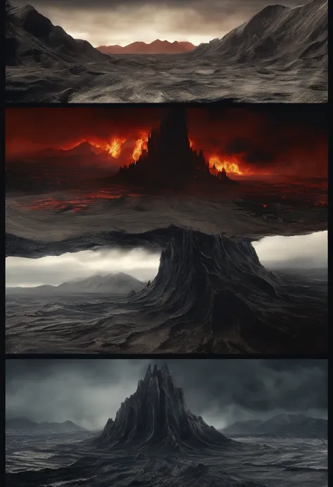 （Giant volcanic eruptions：1.37），（Undersea volcanic eruption),Four pieces of hot magma，Scorched black rock， (Sky volcanic ash），beachside，（rolling waves：1.0），Fire red sky，destroy，inverted image，Epic graphics，shocking effects，,Photography,Barnett S......,Phot...