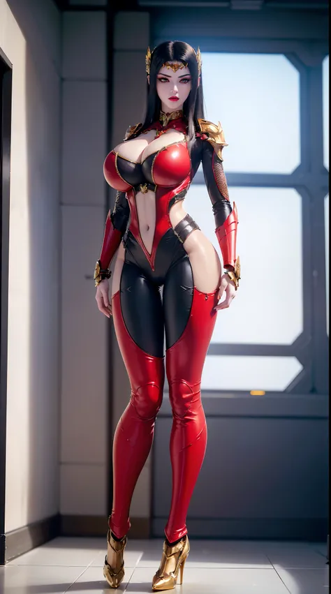 (1GIRL,ALONE:2), (super detailed face), ((mecha phoenix head:1)), (BIG BUTTOCKS, HUGE FAKE BREASTS:1.5), (CLEAVAGE TOP:1.3), (MUSCULAR ABS:1.3), (MECHA GUARD ARM:1.4), ((WEAR RED MECHA OVERWATCH ARMOR, BLACK MECHA SKINTIGHT SUIT PANTS, MECHA GUARD ARMOR LE...