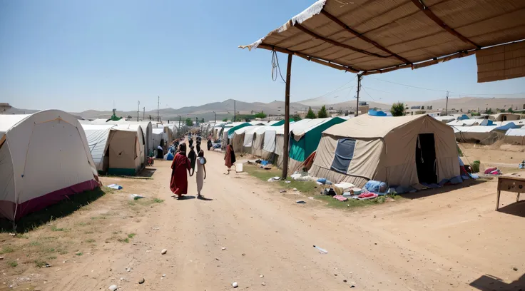 AZEZ, SYRIA – MAY 19: Refugee camp for syrian people in Burseya hill on May 19, 2019 in Azez, Syria. In the civil war that began in Syria in 2011, 12 million people were displaced