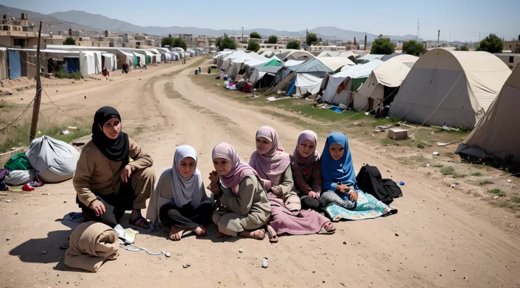 AZEZ, SYRIA – MAY 19: Refugee camp for syrian people in Burseya hill on May 19, 2019 in Azez, Syria. In the civil war that began in Syria in 2011, 12 million people were displaced