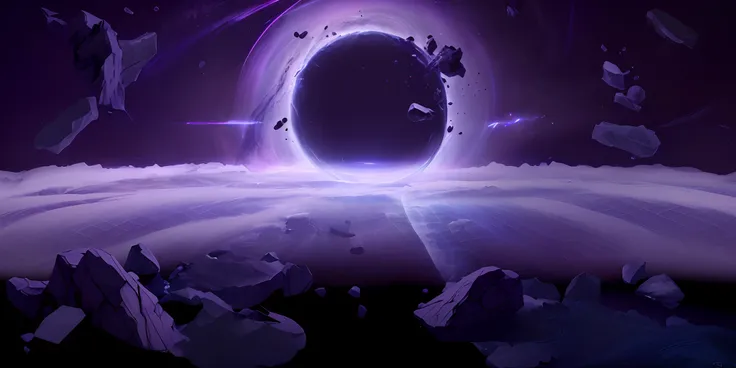 Black holes, black holes entangled in floating rocks, floating meteorites, black hole space-time portals, with the best picture quality, higher quality, ultra high resolution, Genshin Impact, anime style, rich colors, color changes, high saturation, styliz...