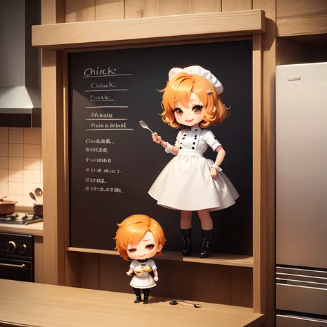 ​masterpiece、top-quality、ultra-detailliert、(Chibi Chara　Cook Man:1.3)、独奏、Chefs white costume、(Chibi Kitchen:1.1)、Cook、Standing、A smile、