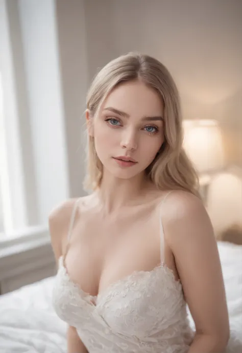 Arafed woman in full , Sexy girl with blue eyes, ultra realistis, Meticulous detail, portrait sophie mudd, blonde hair and large eyes, selfie of a young woman, bedroom eyes, violet myers, no makeup, natural makeup, looking straight at camera, face with art...