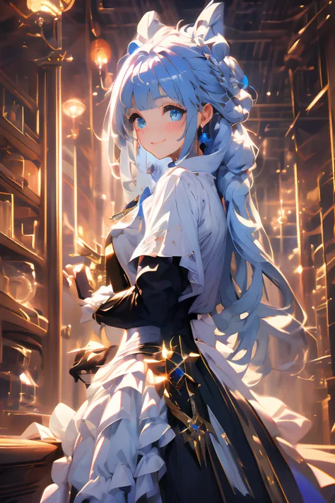 {{{finely detailed wallpaper best quality illustration}}} {{{Cool beautiful cute girl}}} {{{Face Focus}}} {Wearing a formal suit} {Face of the game} Glittering blue eyes {{{Dynamic poses with swords}}} Smile Flame {{{ Silver Hair Twin Tail Hair }}} {{parti...