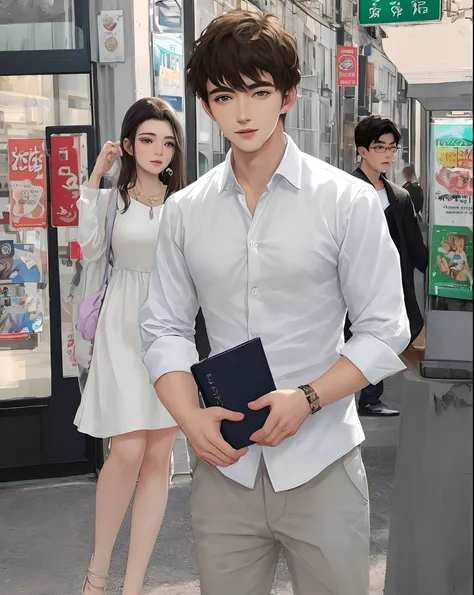 Young white shirt handsome guy and girlfriend