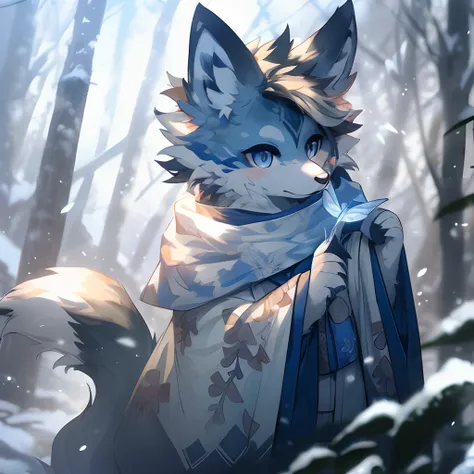 anime - style image of a wolf with a scarf and a scarf around its neck, very very beautiful furry art, trending on artstation pixiv, winter concept art, fursona art, anthro art, detailed fanart, fanart best artstation, art of silverfox, anime art wallpaper...