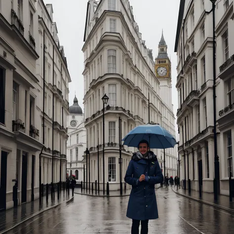 Eu em Londres na chuva