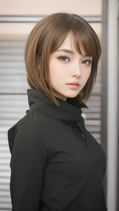 (((masterpiece))), top quality, super detailed,beatiful girl,brown eye and hair,black clothes